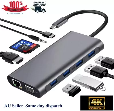 $64.99 • Buy 11 In 1 4K Type C Docking Station USB3.1 Hub HDMI VGA SD/TF PD Macbook Laptops