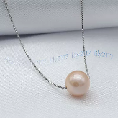 10-11MM Real Natural Akoya Round Pearl Floating Pendant Necklace 925 Chain 17'' • $11.50