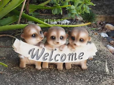 25cm Triple Meerkats On Welcome Log Ornament Statue Figurine Sculpture Garden • $23.95