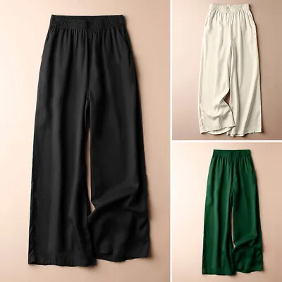 ZANZEA Womens Casual Plain Long Trousers Elastic Waist Holiday Chino Pants PLUS • $24.86