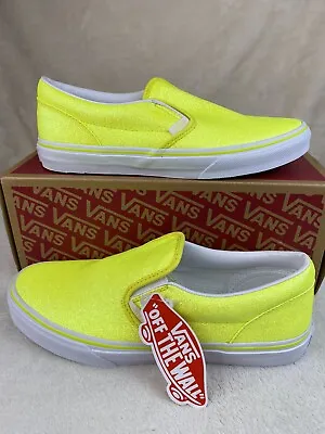 $37.80 • Buy Vans Slip On Neon Yellow Glitter Skate Shoes Youth Size 6.5 Womens 8 NWT