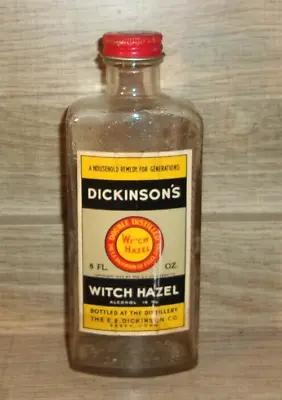 Vintage Dickinson's WITCH HAZEL Glass Bottle Copyright 1933 Metal Cap 6.5” • $11.69