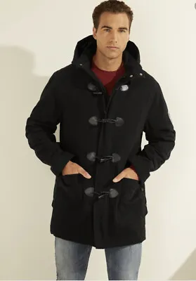 Guess Men’s Cotton Duffle Coat With Hood In Black Size M • $59.99