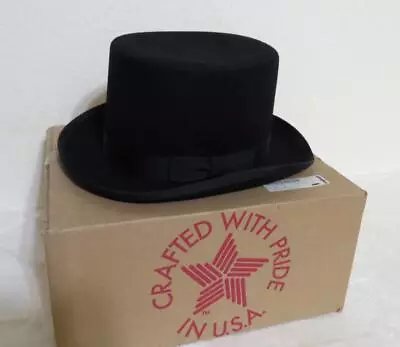 Lana Laine Made In USA Men's Size Medium 7 1/8 Black 100% Wool Top Hat With Box • $19.98