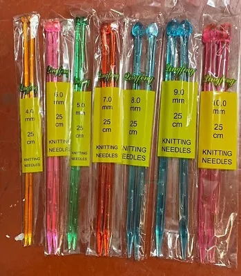 Knitting Needles Acrylic Single Pointed  25cm Long  Seven Sizes One Pair • £2.95