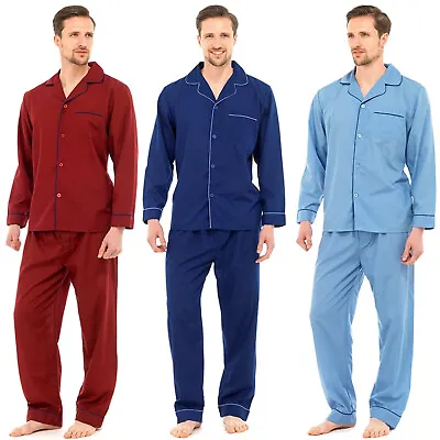Mens Traditional Pyjamas Set Plain Pj Nightwear Lounge Wear Top Pants Trousers • £16.99