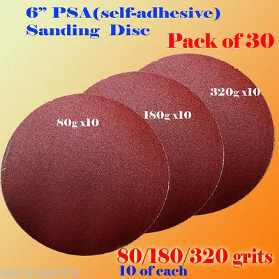 30x 6  PSA Self Adhesive 80/180/320  Grit Sanding Disc Stick On Sandpaper Peel  • $11.95