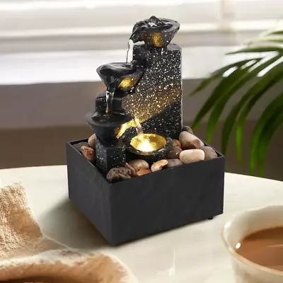 Indoor Water Fountain Tabletop Fountain 4 Level With Audible Calming Waterfall S • $35.99