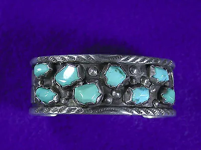 Vintage Pre-Owned Navajo Silver Turquoise Cuff Bracelets Signed A RT A B • $190