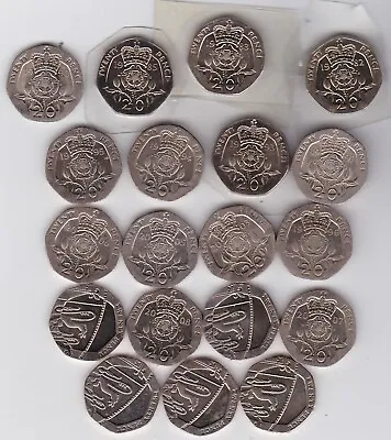 19 Different Dates 1982 To 2012 Twenty Pence Coins In Near Mint Condition • £25.75
