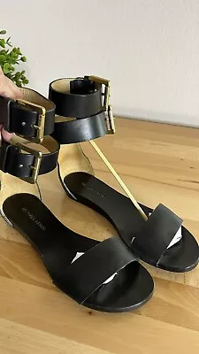 Michael Kors Vachetta Leather Flat Straps Sandals Gladiator Black 36.5/ 6.5-7 US • $59.99