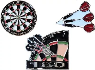 Set Of 3 Darts Badges Inc 180 & Dart Board Metal Enamel Pin Badge Set NEW • £6.99