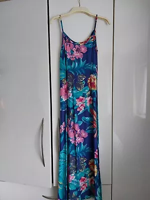 90s Vintage Charlotte Halton Slip Dress Strappy Turquoise Floral  10 Ex Condt • £15