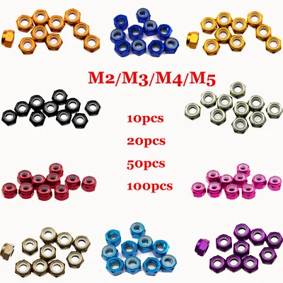 10~100PCS M2/M3/M4/M5/M6 Nylon Insert Self-Lock Aluminum Nuts Hex Lock Nut • $9.35