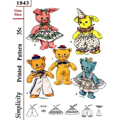 $9.95 • Buy Simplicity 1843 Stuffed Animal Toy Sewing Pattern Vintage From 1956