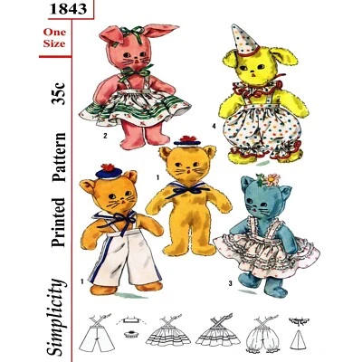 $9.95 • Buy Simplicity 1843 Stuffed Animal Toy Sewing Pattern Vintage From 1956