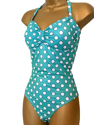 Green / White George Halter Neck Strapless Spot Swimsuit Size 12 New Control • £8.99