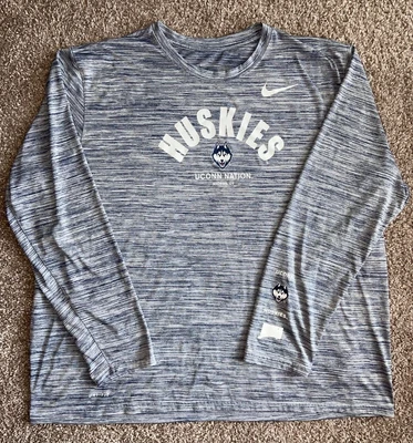 $21.99 • Buy Nike UConn Huskies 2XL Gray Long Sleeve Velocity Dri-FIT Shirt