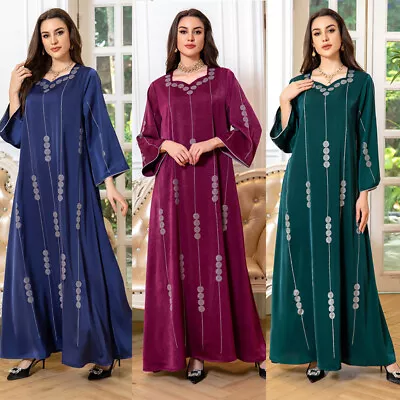 Muslim Women Abaya Long Sleeve Maxi Dress Kaftan Moroccan Caftan Islamic Dresses • $37.94