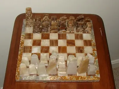 Vintage Original Hand Made QUARTZ STONE CHESS SET - AZTEC MAYAN Pieces - Mexico • $38