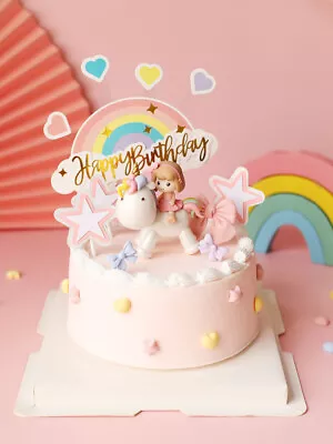 Big Head Unicorn Cartoon Girl Birthday Cake Topper Decoration • $27.99