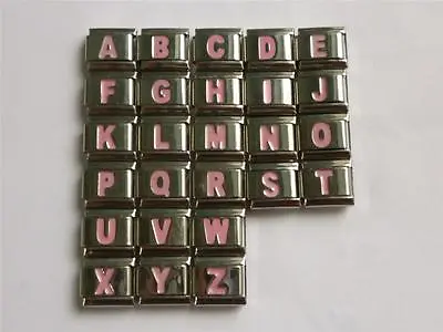 Silver Pink Italian Charm Bracelet Link  A To Z Alphabet Letters Letter • £3.10