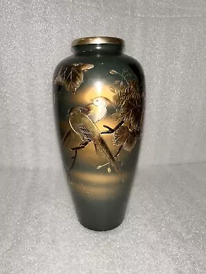 Antique Signed Meiji Period Japanese Mixed Metal Vase CHERRY BLOSSOMS & BIRDS • $52.25