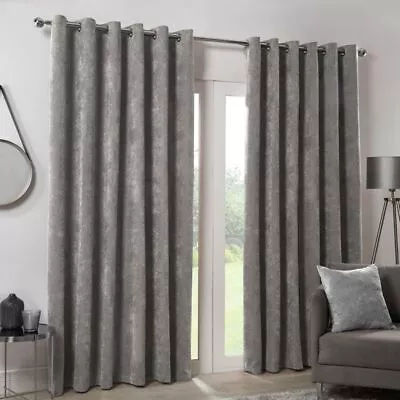 Hamilton McBride Silver Italian Velvet Blackout Eyelet Curtains (46  X 54 ) • £27.99