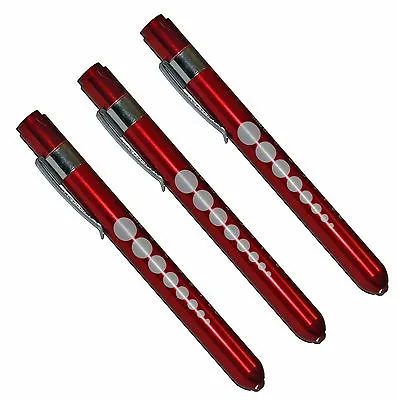 (3) Professional Medical Diagnostic Penlights With Pupil Gauge Red W/BATTERIES • $11.99