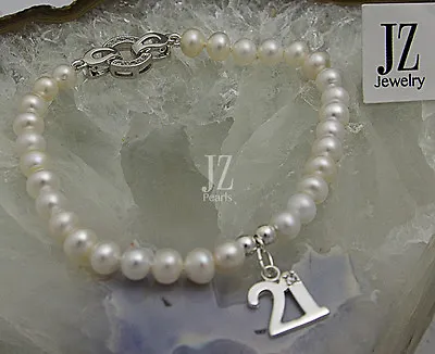 Freshwater Pearl S/Silver 21st Charm Bracelet Crystal Studded S/S Clasp 109 • £20