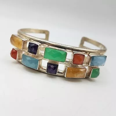 925 Sterling Silver Faceted Multi Stone Colorful Cuff Bracelet • $65