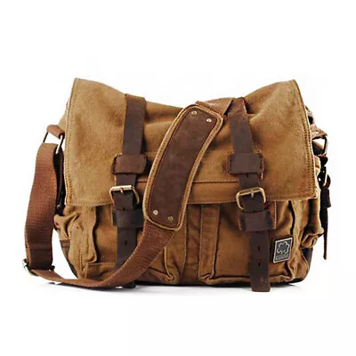 Vintage Men's Canvas Leather Backpack Military Hiking Rucksack School Travel Bag • $62