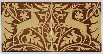 Antique Pair Of Mintons Stags Block Printed Tile Medieval Style C1891 AE1 • £185