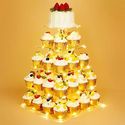 Upsimples 5 Tier Acrylic Cupcake Stand Dessert Tower For 56 Cupcakes Square Cup • $32.05