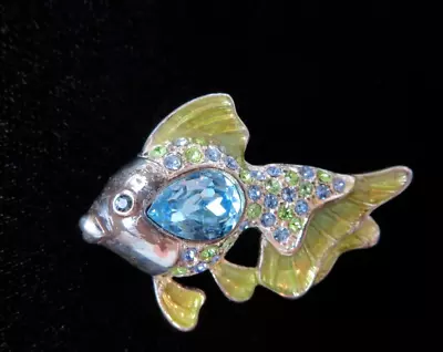 Vintage Tiny Monet Fish Brooch Rhinestones Enamel Silver Tone Signed READ • $15