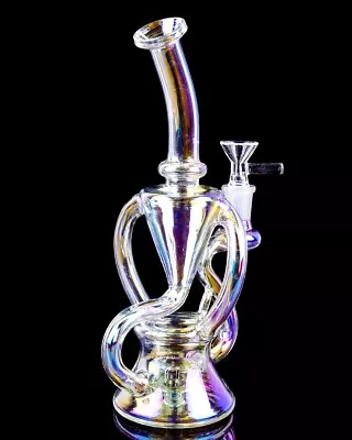 VORTEX 10  Inch HELIX BONG Recycler TWISTY Glass Water Pipe Iridescent *USA* • $53.99