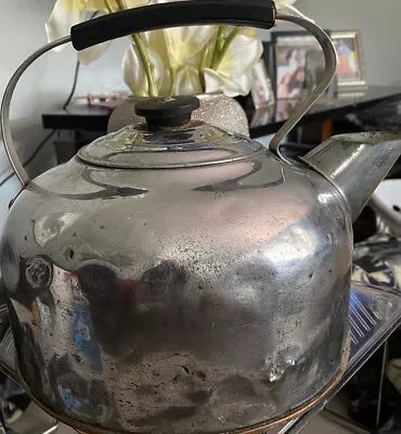 Vintage Antique Primitive Metal Aluminum Hot Water Kettle Large Glossy Farmhouse • $25