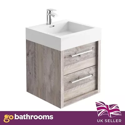 Tila Bare Oak Bathroom Wall Hung Vanity Unit Composite Resin Basin 50cm • £252.35