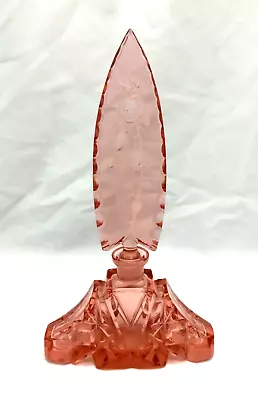 Vintage Pink Czech Cut Glass Perfume Bottle 9 5/8  Tall No Dauber • $92