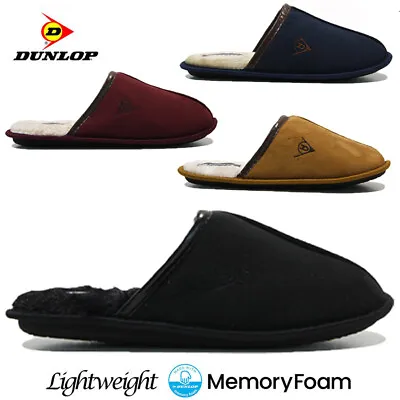 Mens Dunlop Memory Foam Slippers Indoor Mules Lined Warm Cozy Winter Shoes Size • £7.95