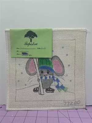 Vintage Hand-painted  Needlepoint Canvas By TAPISTREE - SKIING MOUSE 6  X 6  • $19.99