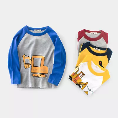 Toddler Kids Baby Boys Girls Cars Print Long Sleeve Crewneck T Shirts Tops Tee • £7.56