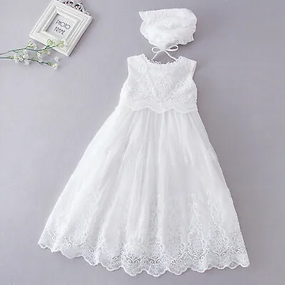 £24.99 • Buy Baby Girls Christening Dress White Lace Gown And Bonnet 0 3 6 9 12 18 Months
