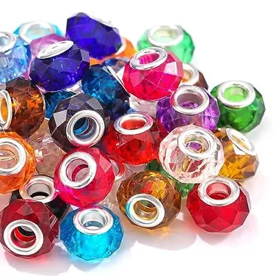 50 Pcs Glass European Spacer Charms Beads Large Hole For Crafts Bracelets • $15.18