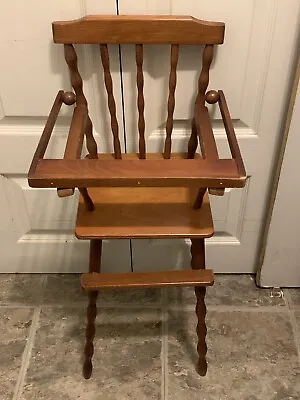 Vintage Old Wooden Wood Baby Doll High Chair-Romania-26  Tall-toy Play-flip Tray • $28