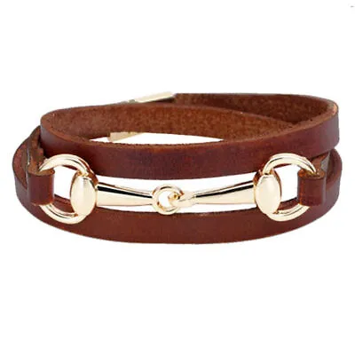 Horse & Western Jewellery Jewelry  Leather Snaffle Bit Bracelet Brown Gold • £11.89