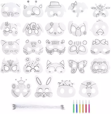 Animal Mask White Card Colour-In Masks Kids DIY Graffiti Masks Hand Painting Art • £9.94