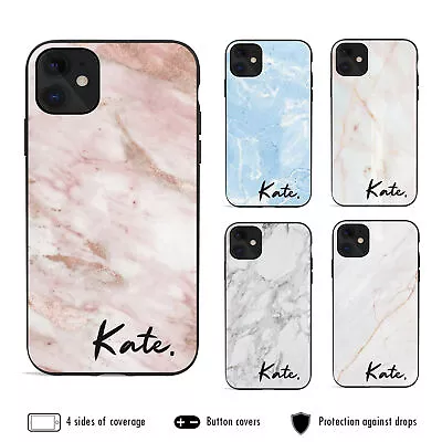 $13.99 • Buy For IPhone 14 Pro Max 13 12 Plus X XR Shockproof Case Marble 7 Personalised Name