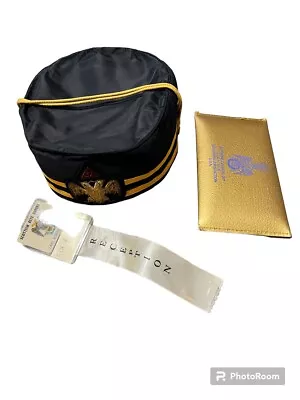 Vintage Masonic 32nd Degree Scottish Rite Cap 2 Headed Eagle Hat W/Case Contents • $50