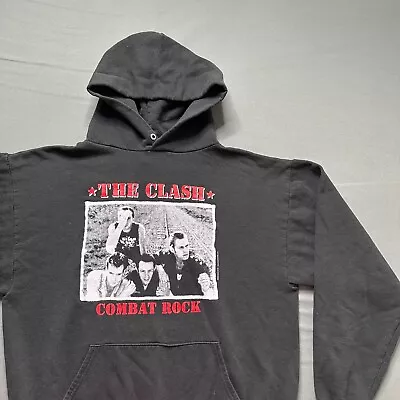 Vintage The Clash Hoodie Mens M Black Sweatshirt Combat Rock Band Music 90s • $39.99